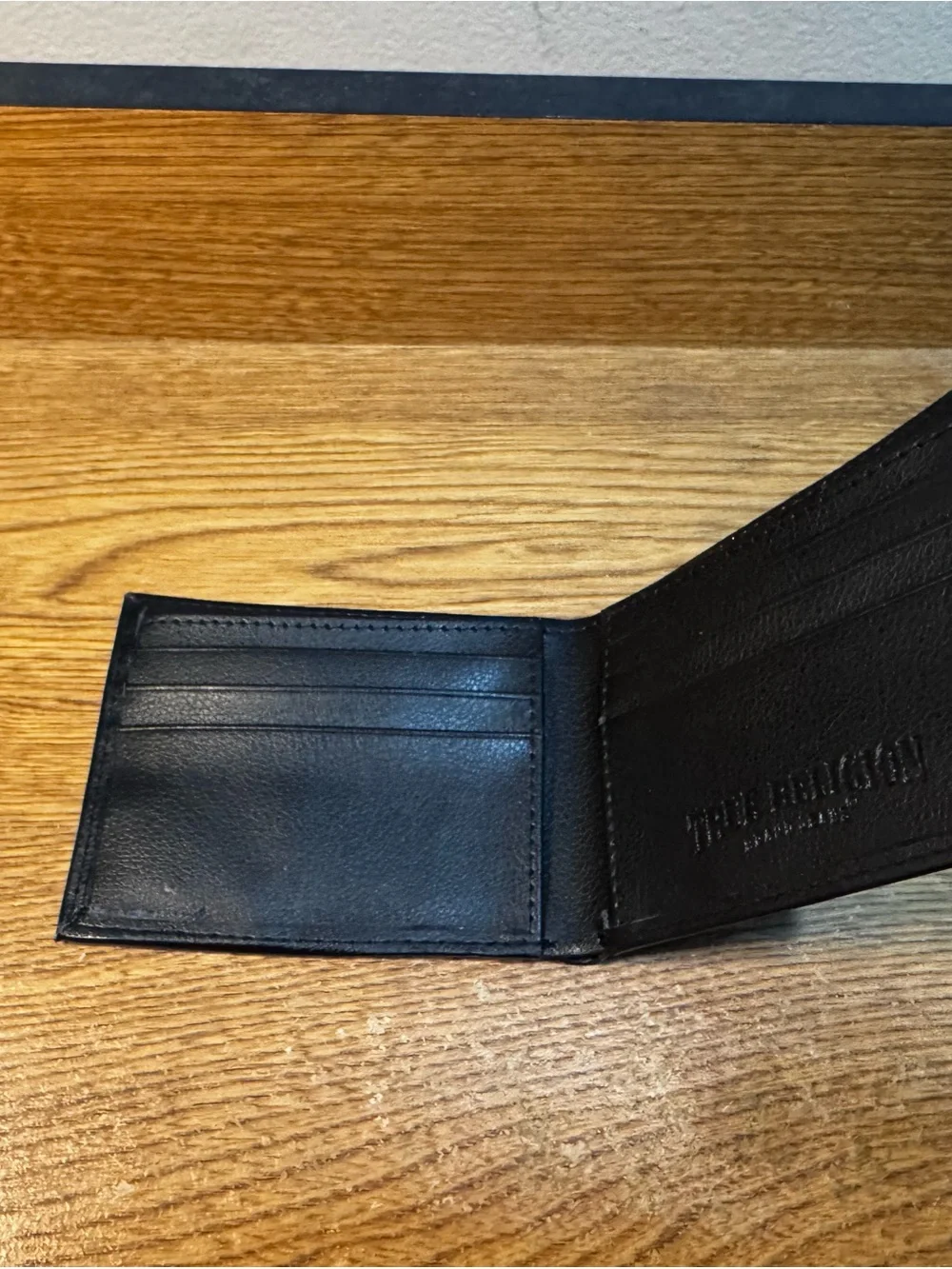 True Religion Black Leather Card & Key Holder with Red Accent